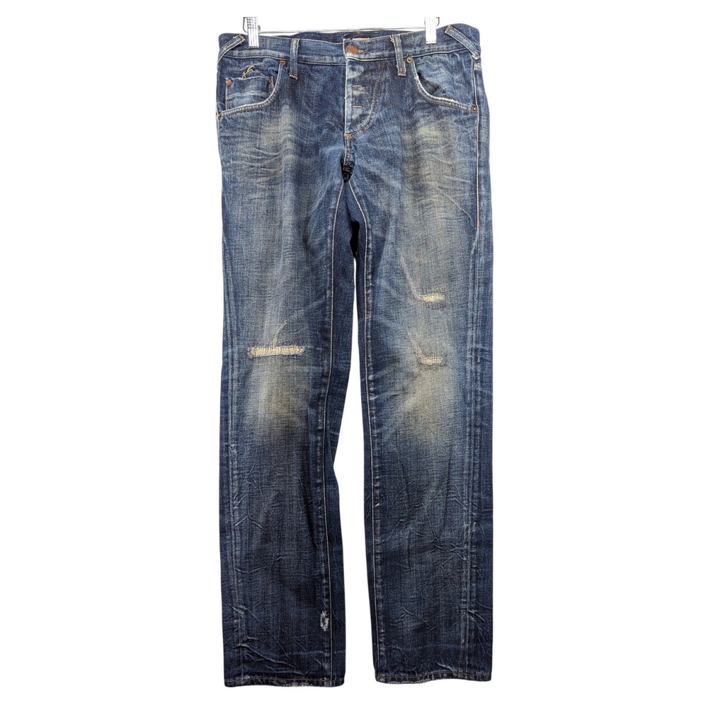 Energie Mens Blue Distressed Straight Leg Italian Denim Jeans Size 34x34